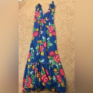 Floral Maxi Dress in Blue with Red and Yellow Accents Matilda Jane